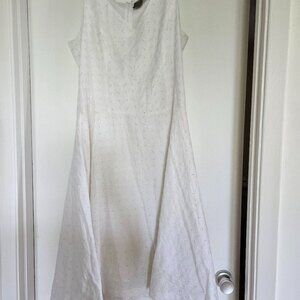 White eyelet sleeveless dress, fit and flare cut